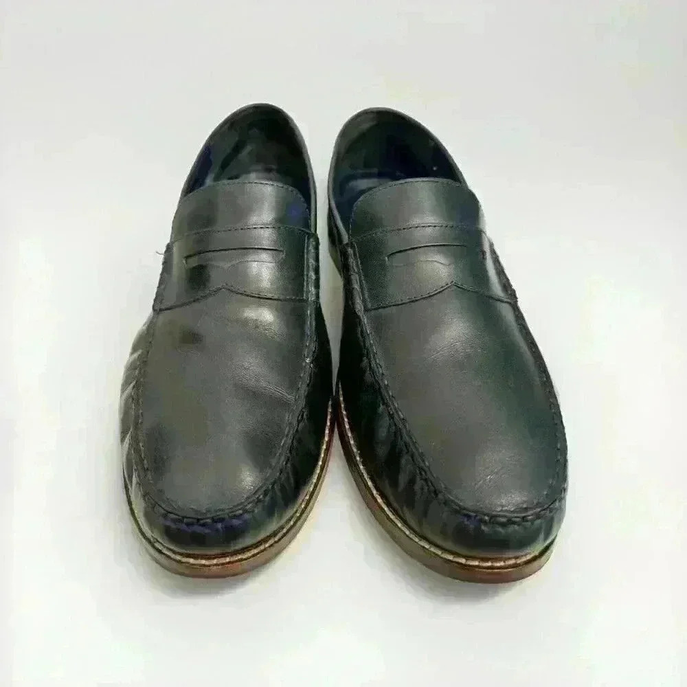 Cole Haan Men's 10.5 W Dark Navy Leather Pinch Penny Loafer Slip On Shoes